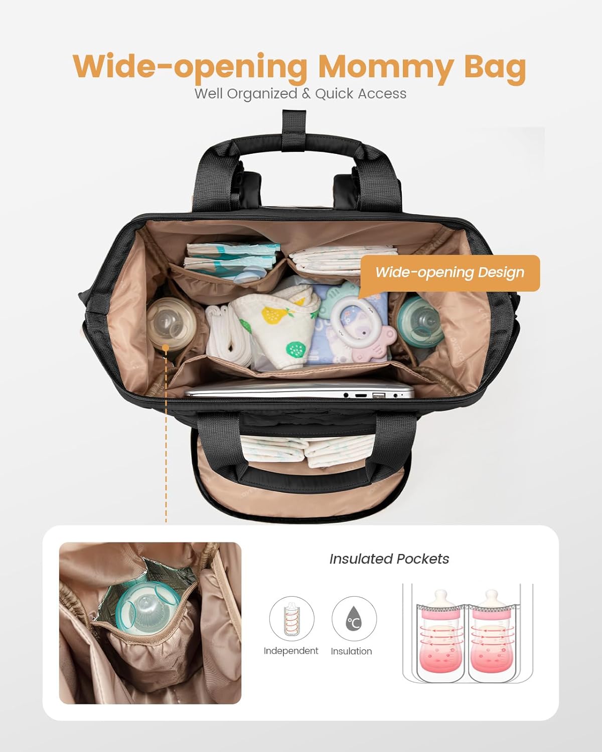 LOVEVOOK Diaper Bag Backpack, Baby Bag for Girl Boy with Changing Pad, Diaper Backpack for Mom Dad with Stroller Buckles