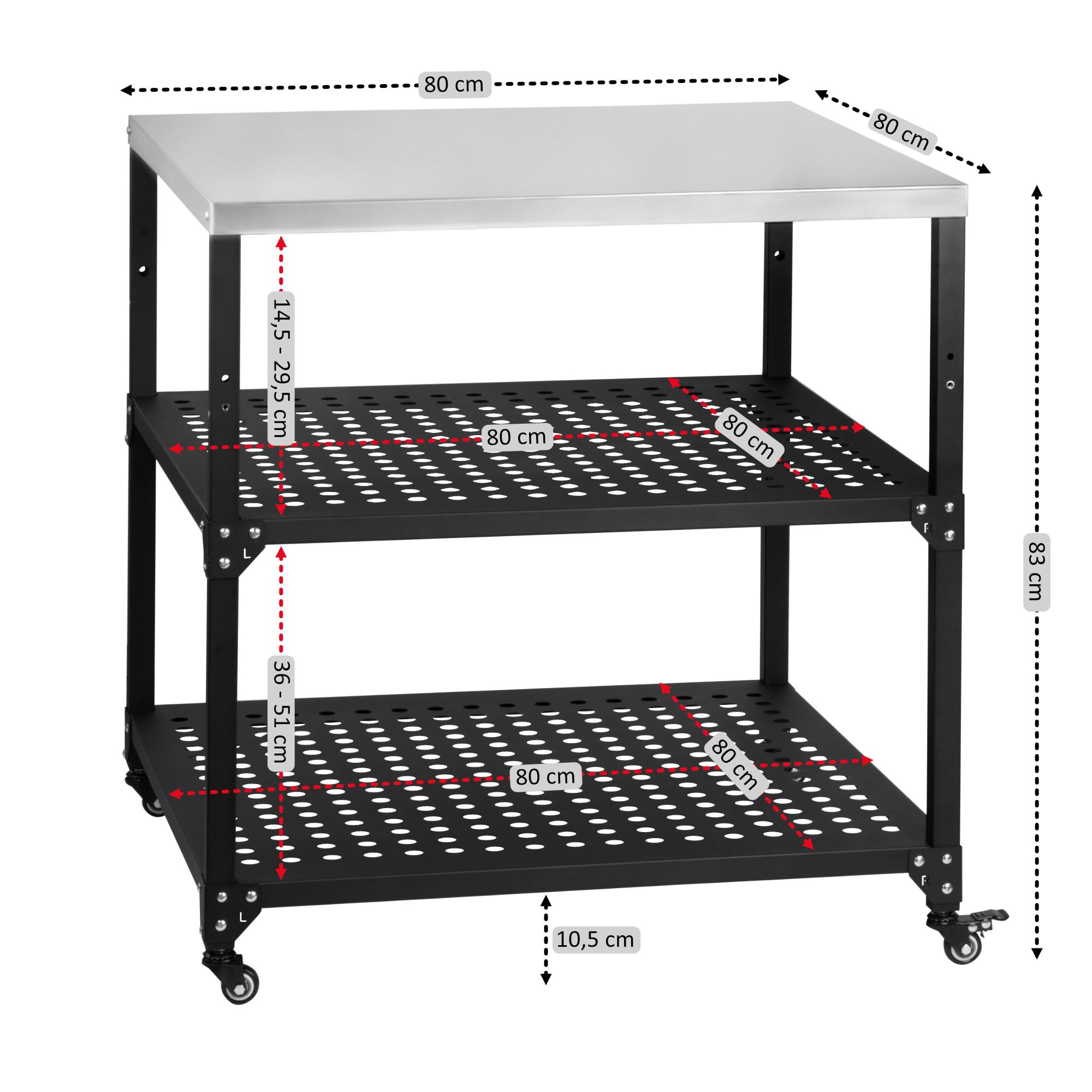 BBQ-Toro Grillwagen 80x80x83 cm Schwarz Grilltisch mit Arbeitsfläche Outdoor Servierwagen Edelstahl
