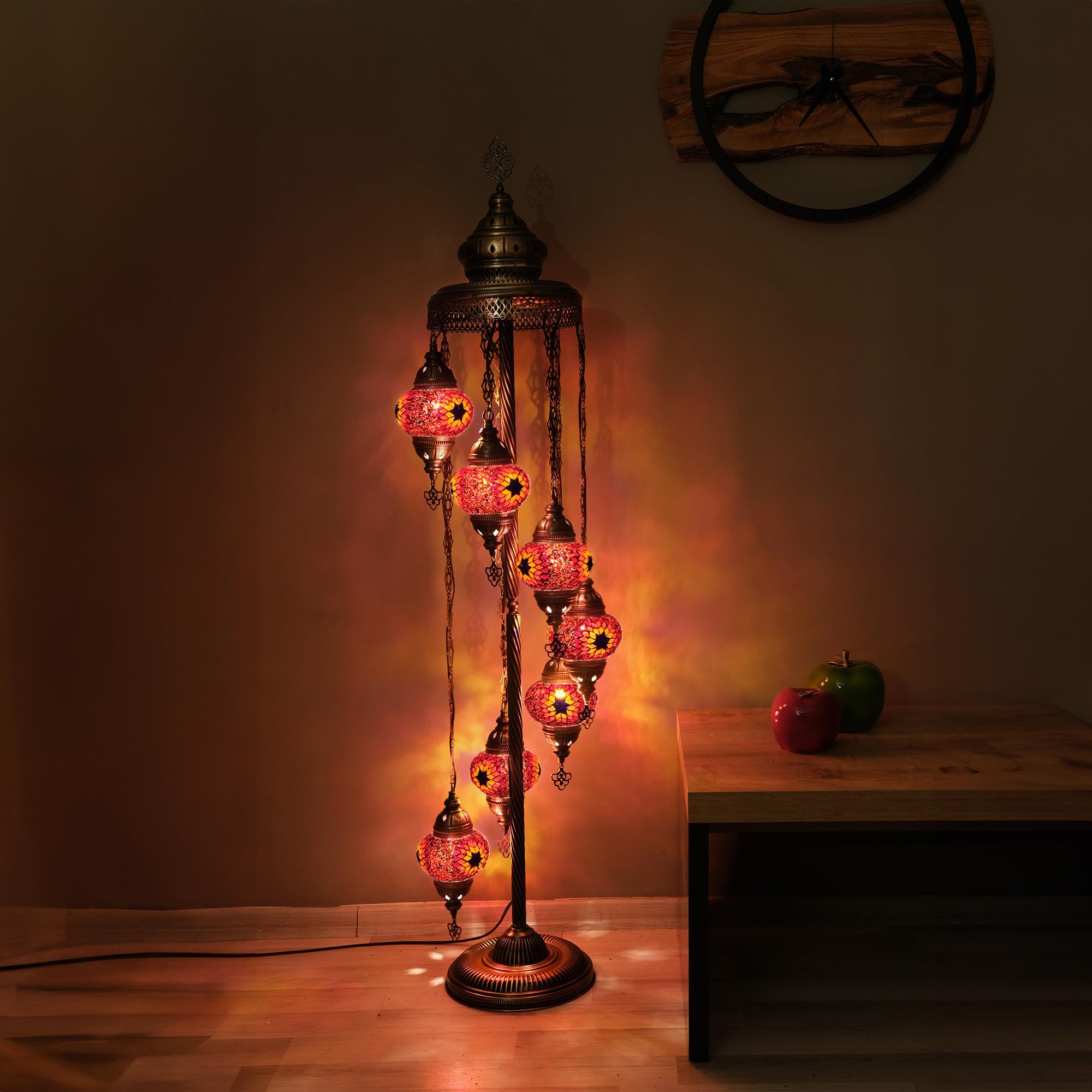Turkish Floor Lamp, Mosaic Turkish Lamp, 7 GlobeFloor Lighting Standing Decorative Home Modern Designs Offer Handmade Glass 5 inch Globe - Total Dimensions 18 x 18 x 60 inch (Orange)