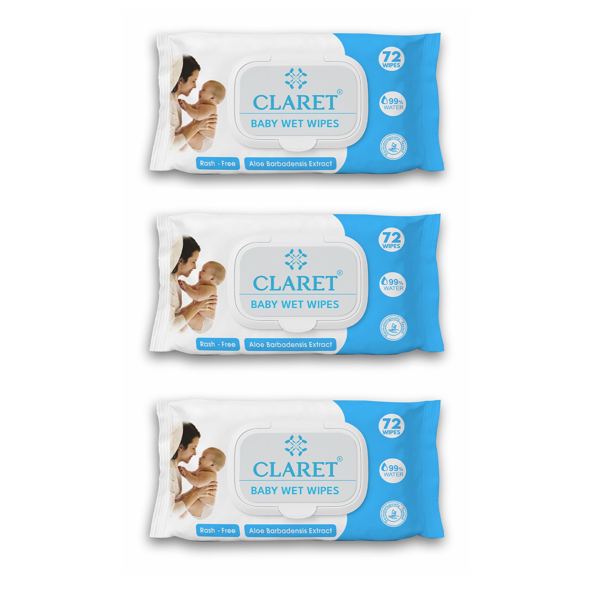 Claret Unscented Baby Wet Wipes, 99% Purified Water Wipes | Each Pack 72 Wipes | Aloe Barbadensis, Gentle & Soap-Free | Dermatologically Tested, Alcohol-Free Wipes For Entire Body, Pack of 3-image-25