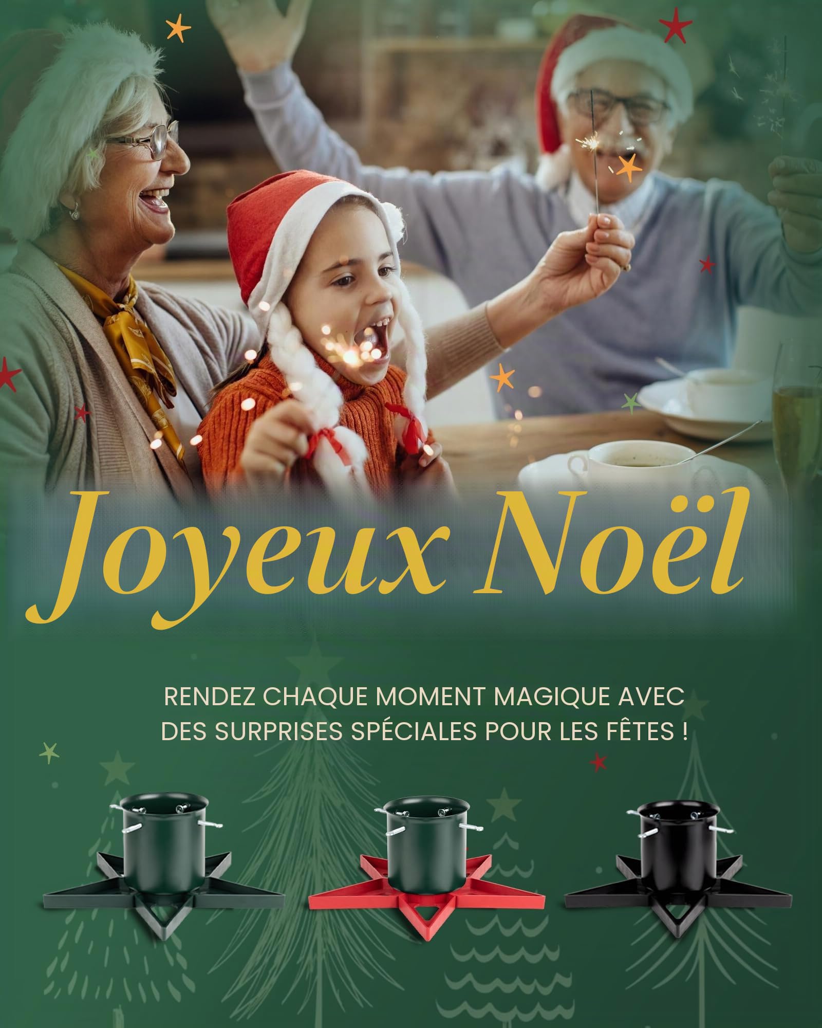 PUDO Pied de Sapin de Noel: Support Pied Sapin de Noël avec réserve d'eau, Pied de Sapin avec roulettes Metal pour Arbres jusqu'à 2 m de Tronc 3 à 12 cm - Christmas Tree Stand Star Vert