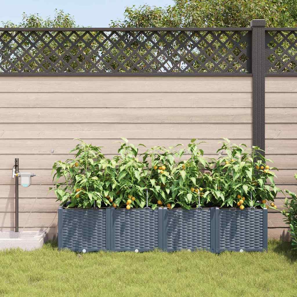 IKAYAA Jardinera Exterior PP con Sistema de riego autorriego, Jardinera Rectangular 160 x 40 x 37,5 cm, Macetas Exterior, Macetero Balcon para Cultivo de Plantas en Exterior Patio Terraza Gris Claro