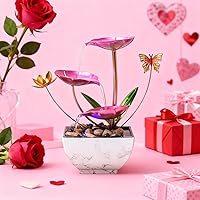 QINGYINGGE Pink LED Tabletop Waterfall Fountain - Zen Spring Desktop Decor with Soothing Sounds for Office Relaxation