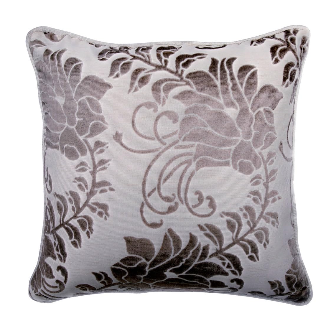 The HomeCentric Grey 26"x26" (65x65 cm) Euro Cushioncases, Burnout Velvet Fabric Euro Cushion Sham, Nature & Floral Pattern Contemporary Style - Grey Floral Beauty — image 1