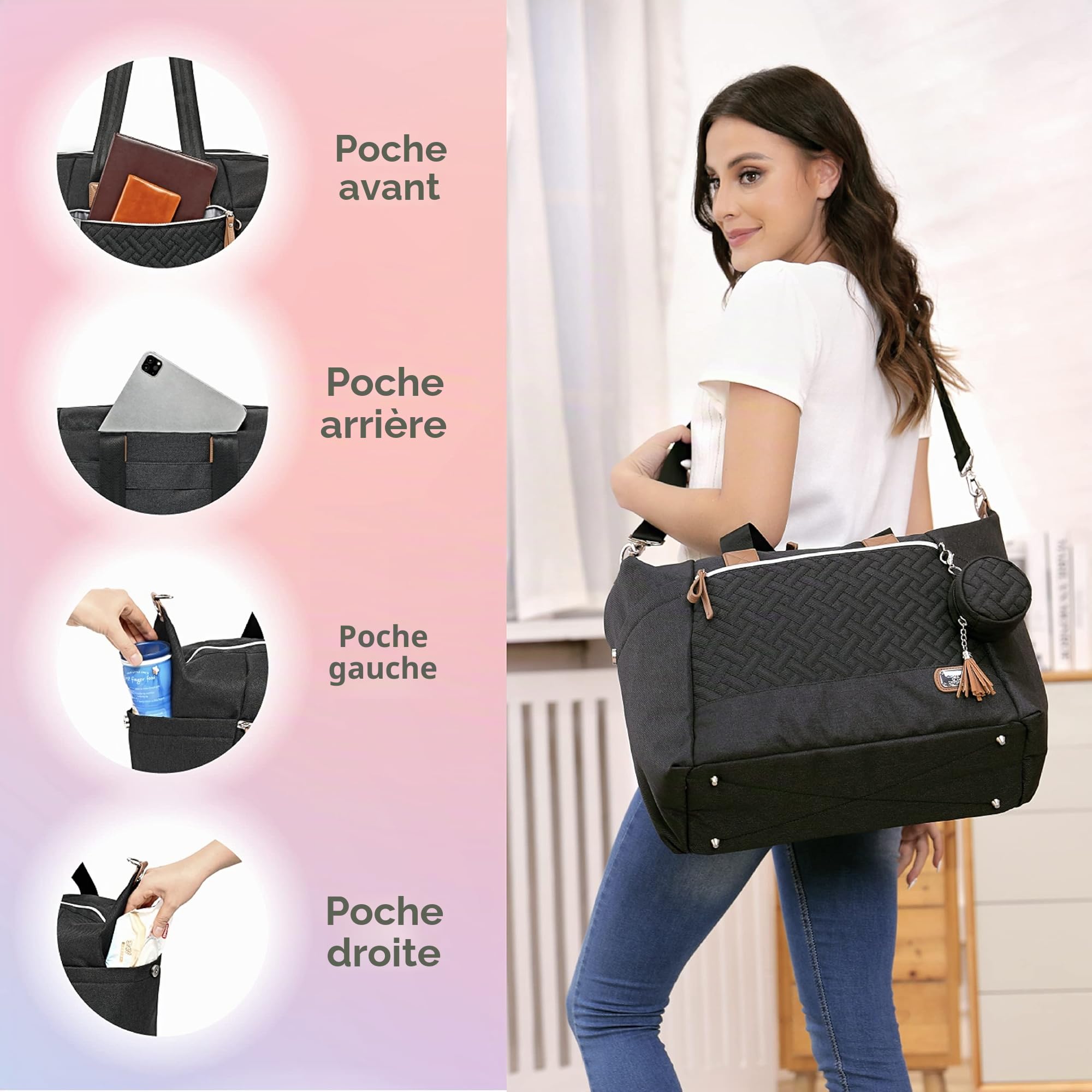 Sac à langer Dikaslon avec poche à tétine et matelas à langer, grand sac de voyage pour bébé multifonction