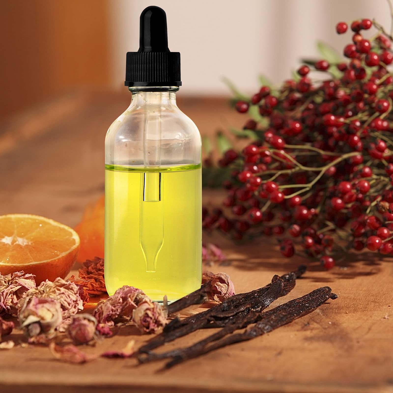 24 opakowania przezroczystych szklanych butelek o pojemności 56 ml ze szklanymi kroplomierkami do oczu na olejki eteryczne, perfumy i chemikalia laboratoryjne (szczotka, lejki, 2 dodatkowe