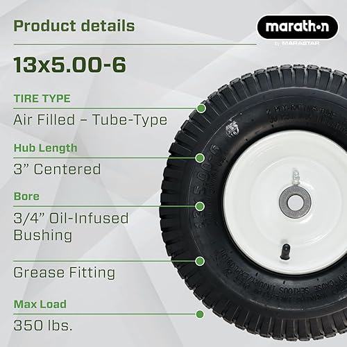 Miniatura 2 de Marathon Industries 20336 13x5.00-6" Pneumatic (Air Filled) Lawnmower Tire on Wheel