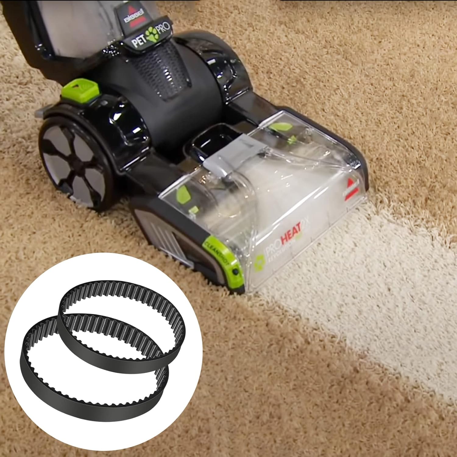 2 Pack Vacuum Belts Replacement for Bissell ProHeat 2X Revolution Pet Pro Cleaner, Vacuum Cleaner Belts Replace Part Number 1611129 & 1611130,Fit Models: 1986, 19863，1964, 2007, 2007P Series