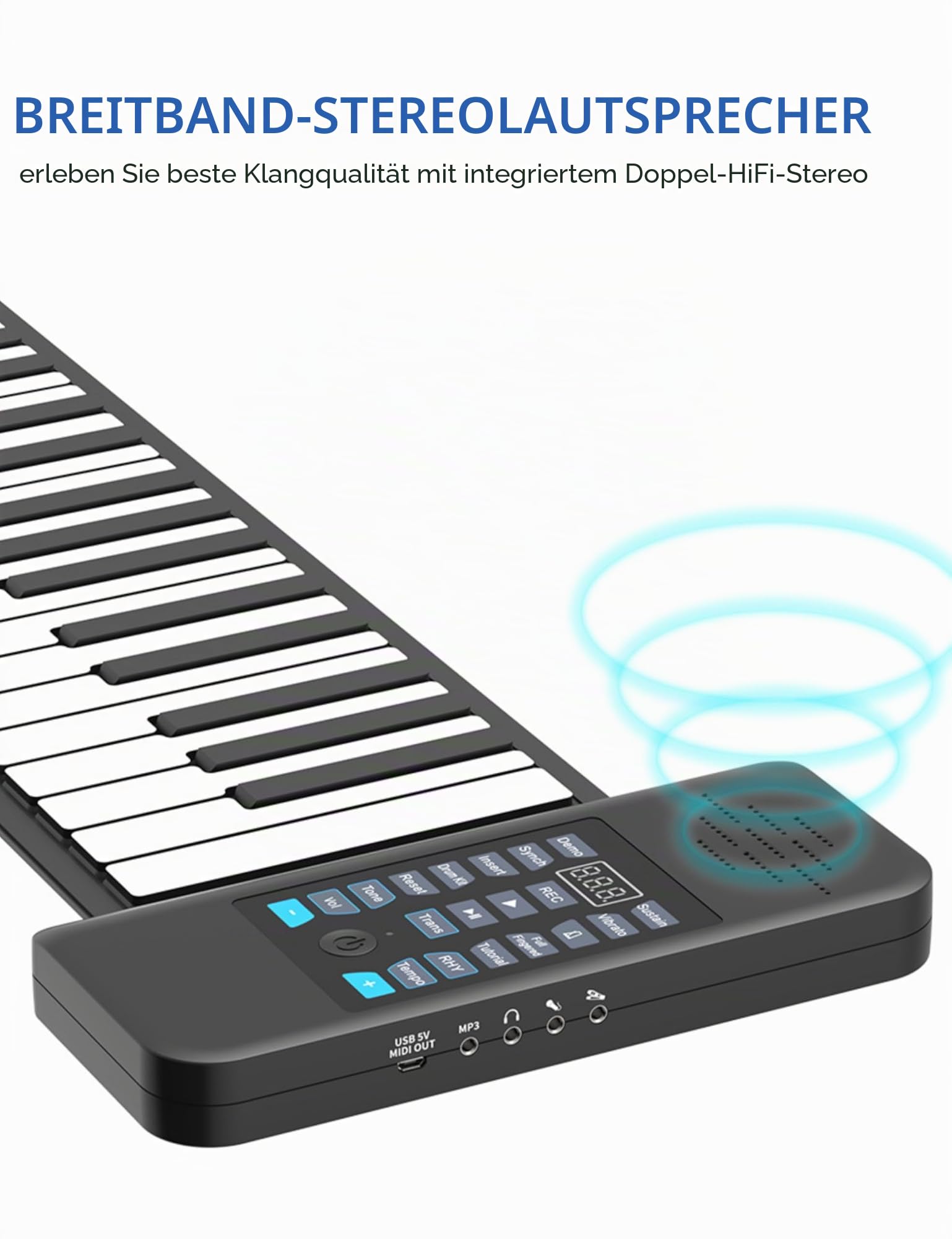 Bewinner E Piano mit Keyboards - Bluetooth MIDI 88 Tasten Roll Up Klavier mit 128 Tönen & Eingebautem Lautsprecher, Wiederaufladbare Tragbares Piano für Kinder und Erwachsene