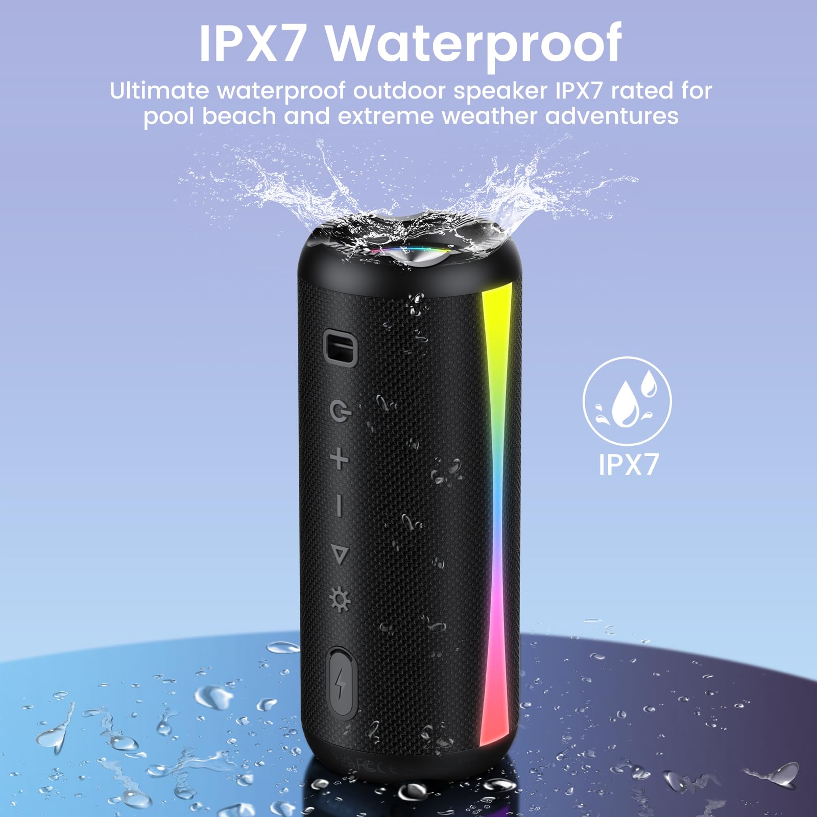 Enceinte sans Fil Bluetooth 5.4, Haut-Parleur Portable avec Double Haut-Parleur de Basses, RGB, TWS, IPX7 Étanche, 20 h d'Autonomie pour Fête et Extérieur