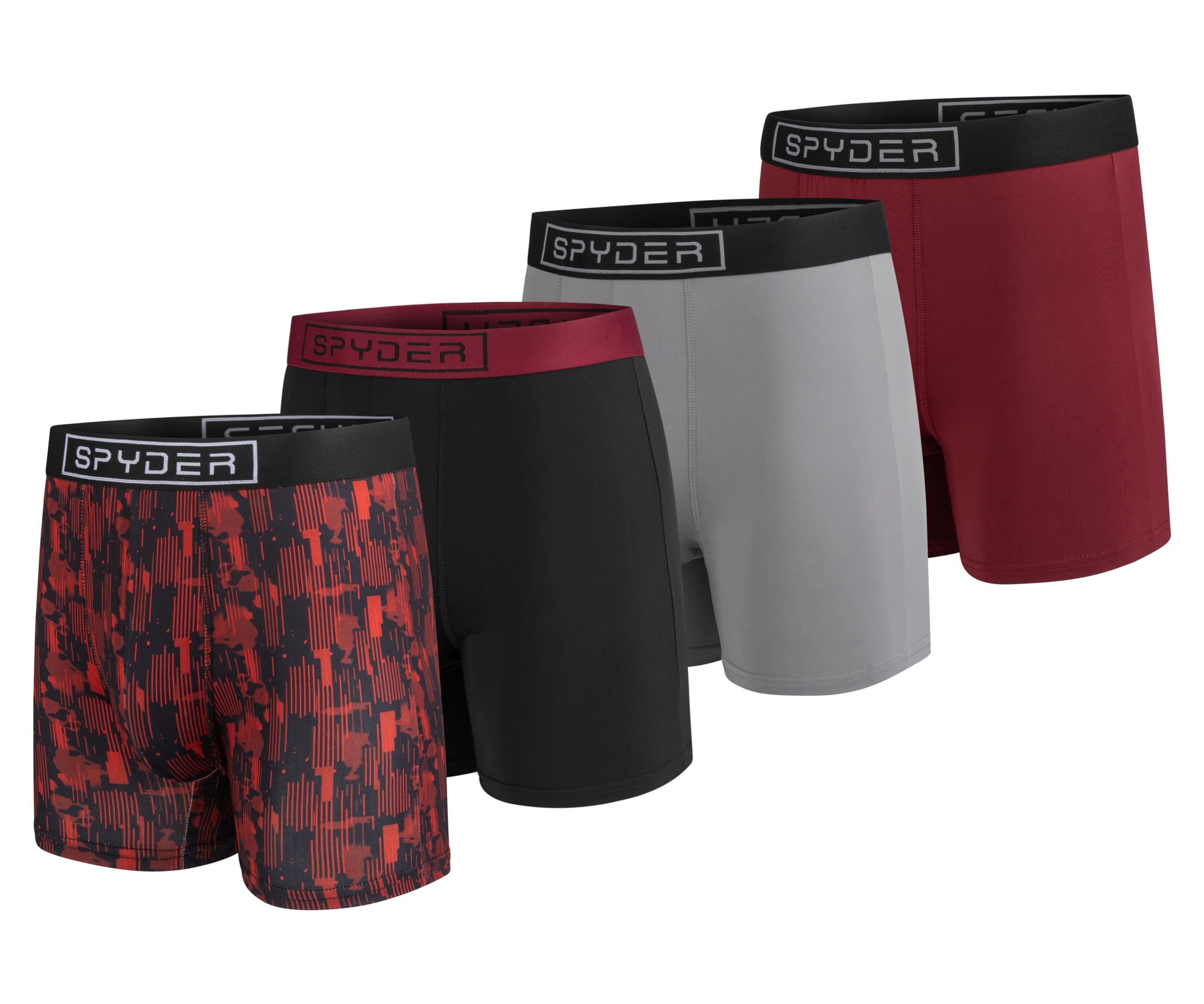 Spyder Mens Boxer Briefs 4 Pack Poly Spandex Performance Boxer Briefs Underwear, Red/Red/Black/Grey, M