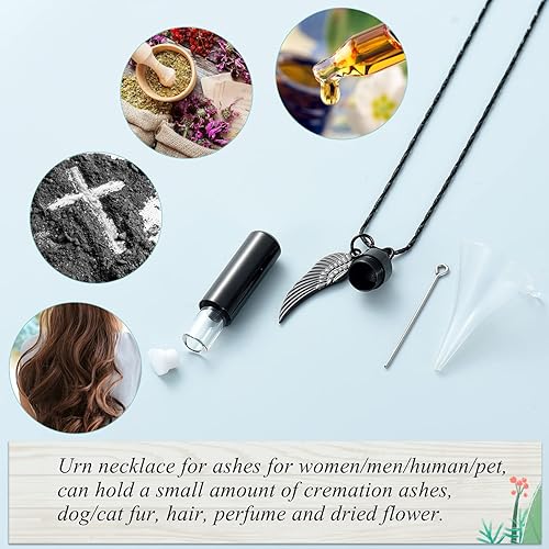 Miniatura 10 de Imrsanl Joyería de cremación para cenizas, colgante de urna, cilindro con frasco de vidrio, recuerdo, cenizas, joyería conmemorativa, Metal, Acero