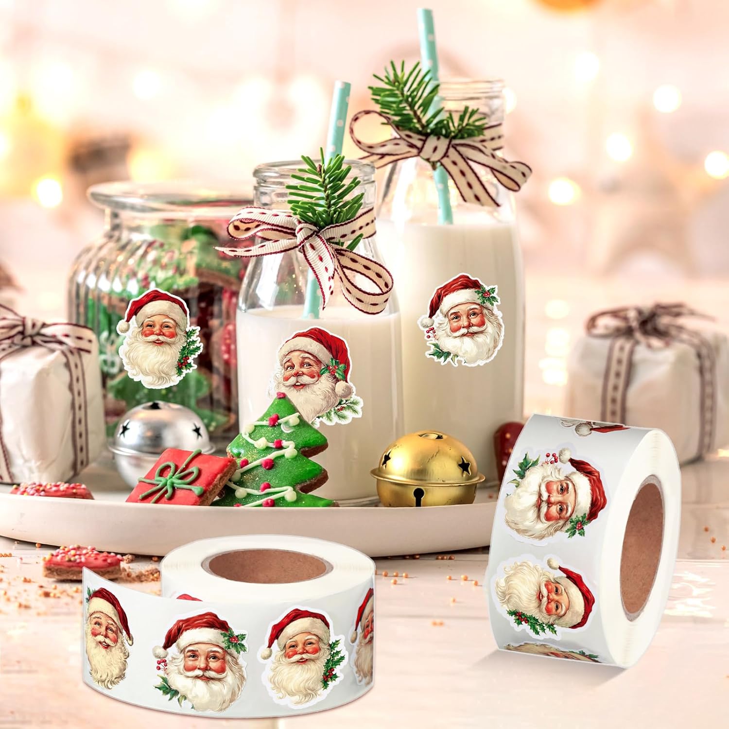 Pasimy 1000 Pcs Vintage Christmas Stickers Retro Santa Sticker Rolls Xmas Santa Claus Stickers for Cards Envelopes DIY Gift Packing Goodie Gift Bag Fillers Christmas Holiday Birthday Party Supplies - Image 6