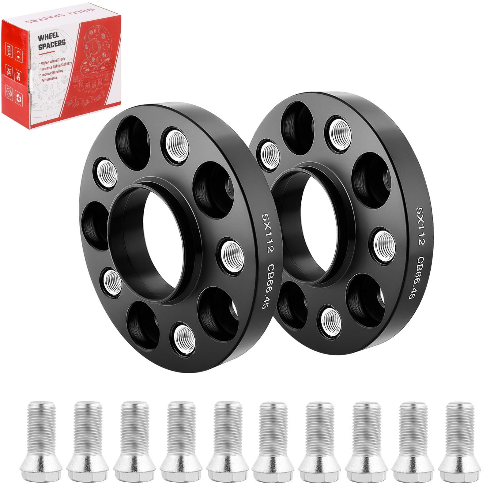 Spurverbreiterungen 2x20mm LK: 5x112mm NLB: Ø66,45 Spurverbreiterung Kompatibel mit Mercedes, Auto Distanzscheiben mit 10 Radshrauben M14X1,5