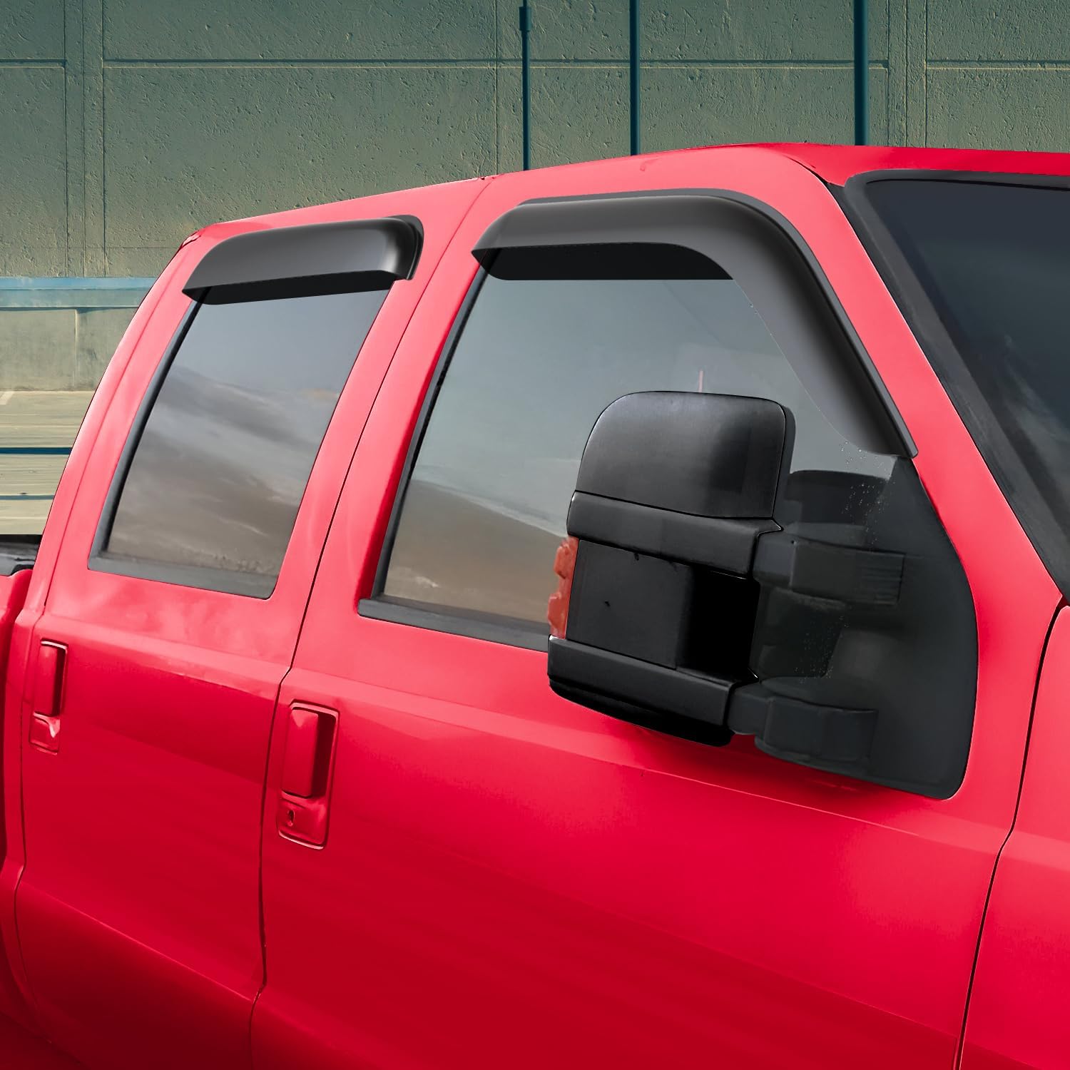 Voron Glass Tape-on Extra Durable Rain Guards for Ford F250-F550 Super Duty 1999-2016 SuperCrew, Window Deflectors, Vent Window Visors, 4 Pieces - 100935