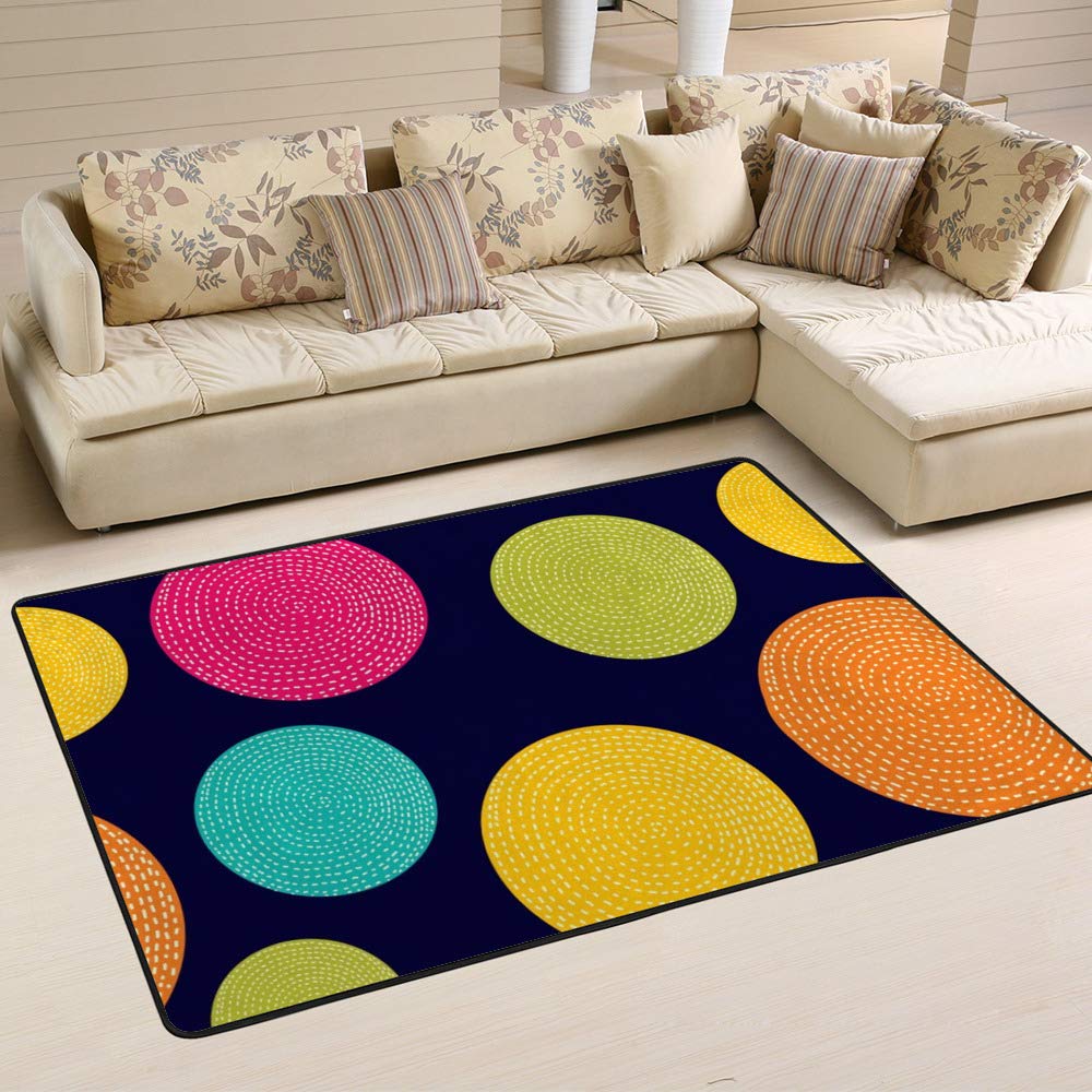 Tapis coloré à pois Ruchen en velours corail pour salon et chambre 72x48 inch