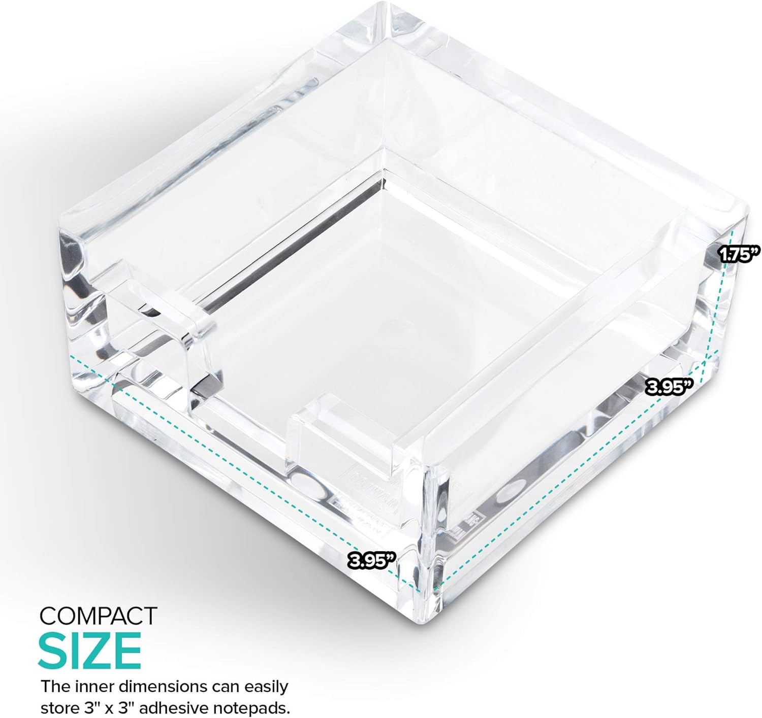 Modern Innovations 3 x 3 Crystal Clear Acrylic Notepad Holder W/O Pads - Sticky Notes Holder - Sticky Notepad Holder Perfect for Dorm Room and Office Desk Organization : Paper Stationery : Office Products