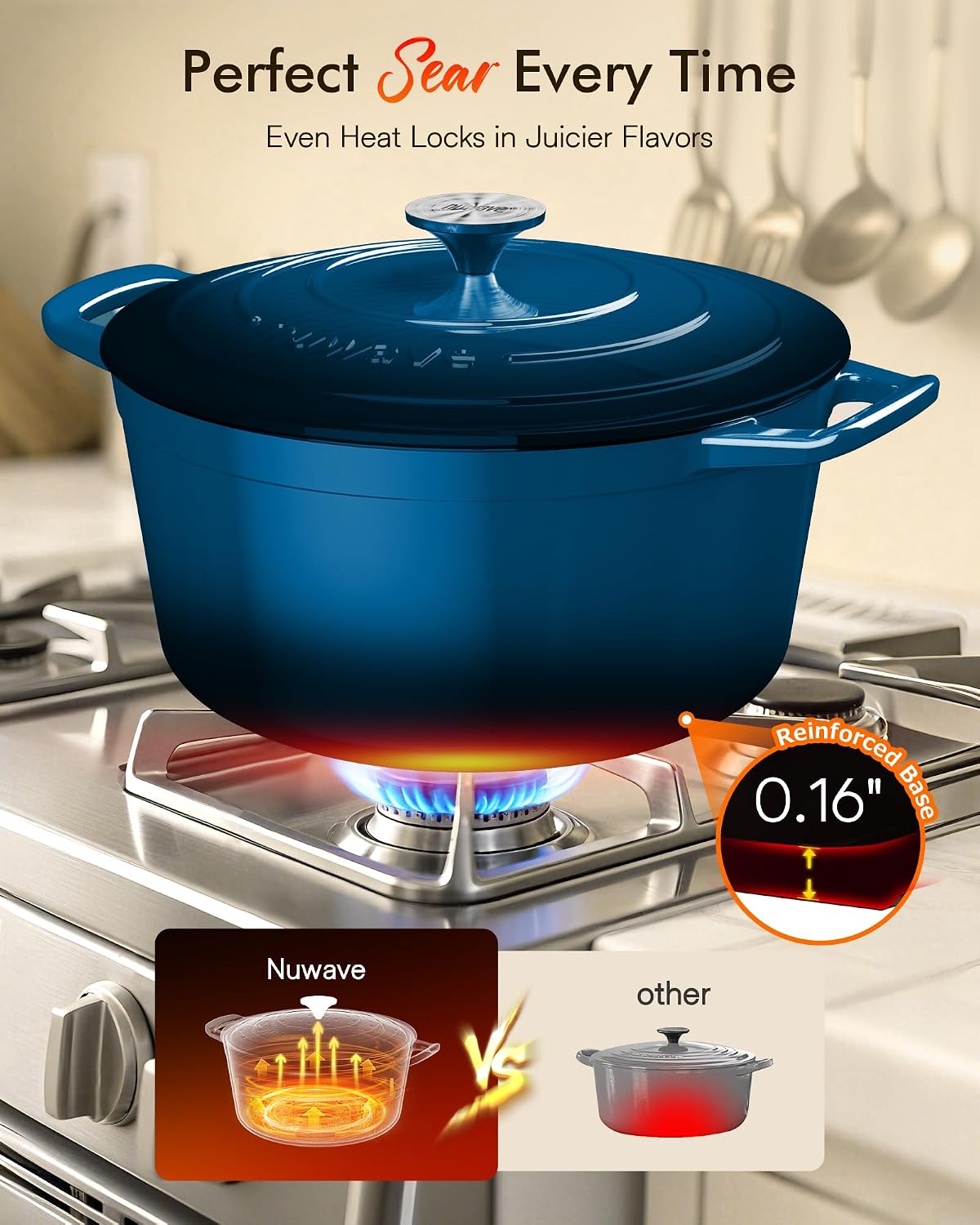 Nuwave 6 Qt PFAS-Free Enameled Cast Iron Dutch Oven Pot with Lid, Santorini