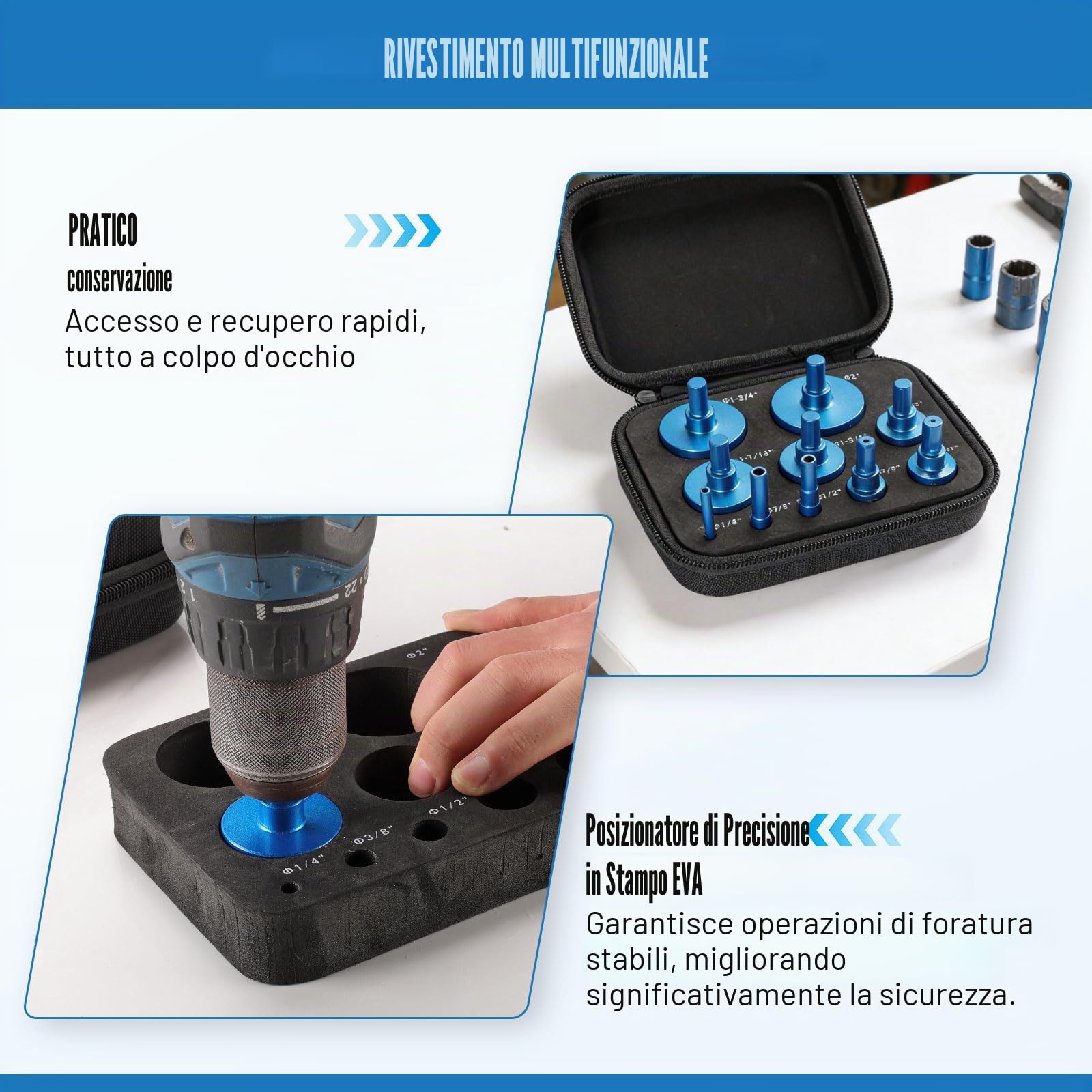 WORKEASE Set di 10 frese a tazza per piastrelle, punte seghettate per brasatura con stampo in EVA, per seghe a tazza, guide per piastrelle cave, vetro, ceramica, legno, marmo, granito