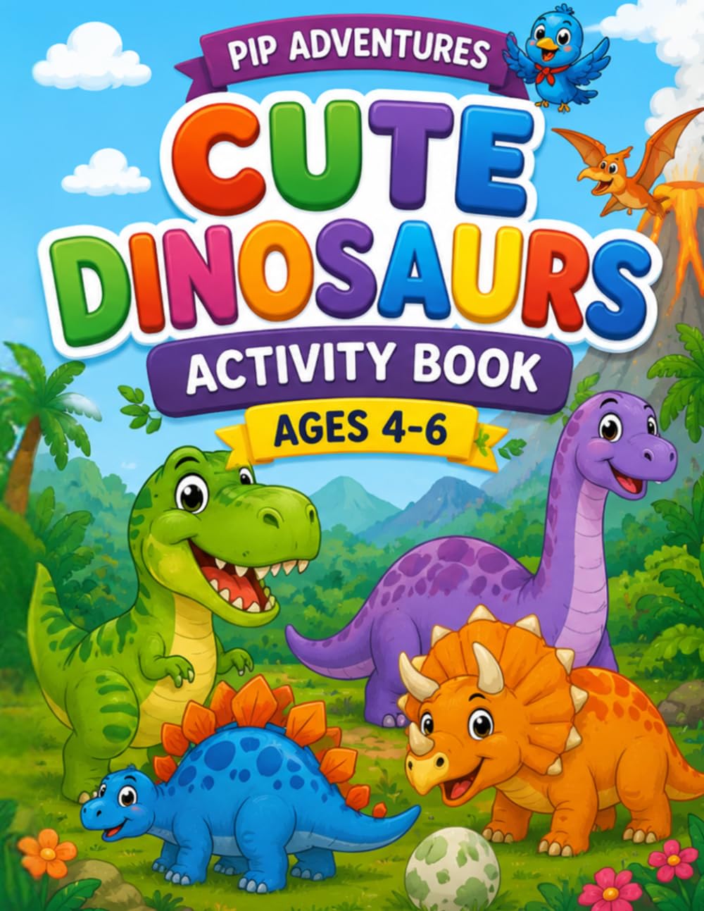 Cute Dinosaurs Activity Book: Fun Coloring, Mazes, Matching, Tracing, Counting, Spot the Difference, Hidden Objects & More for Kids Ages 4-6