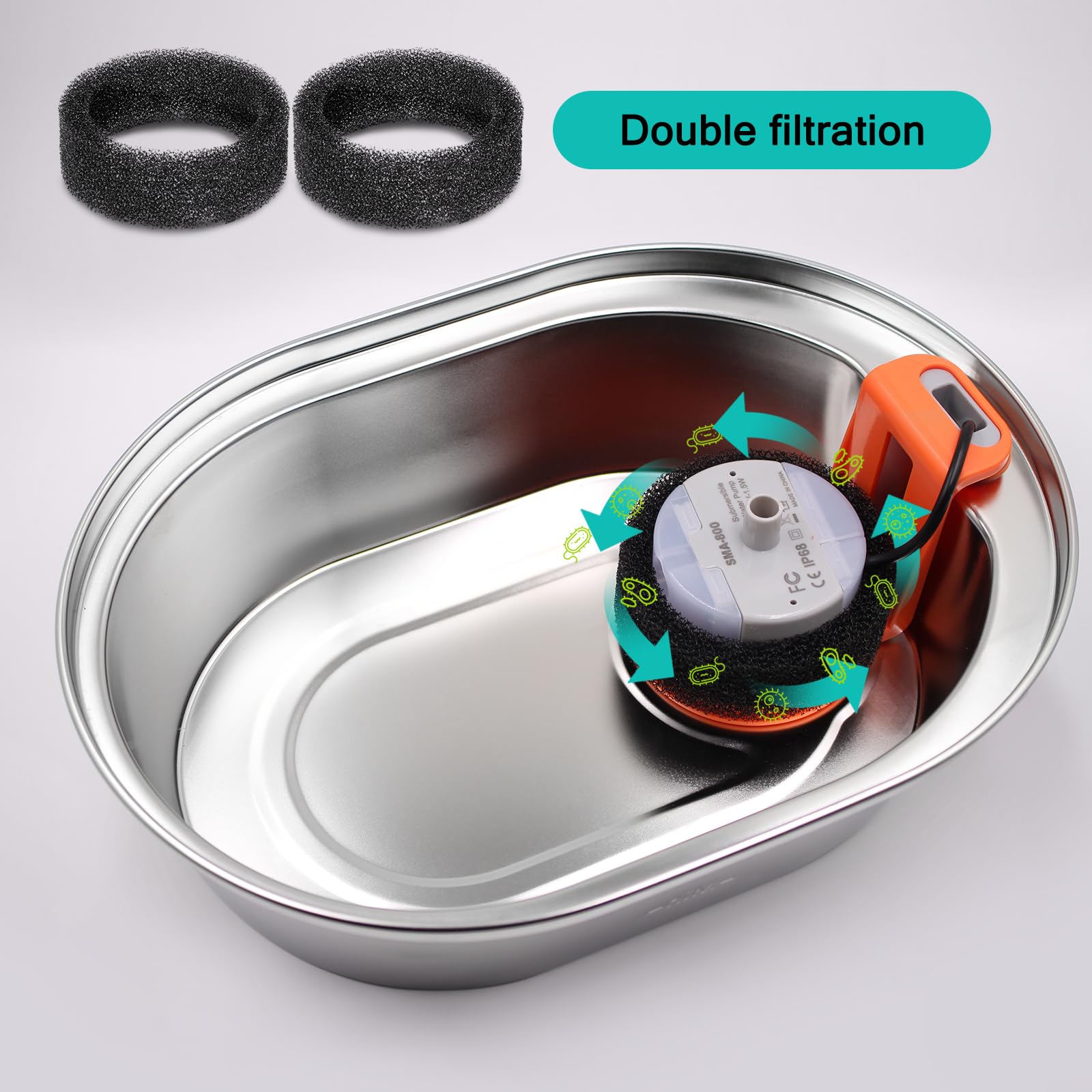 Cat Water Fountain Filters 20 Pack - Replacement For 108oz/3.2L & 67oz/2L Stainless Steel Pet Fountains