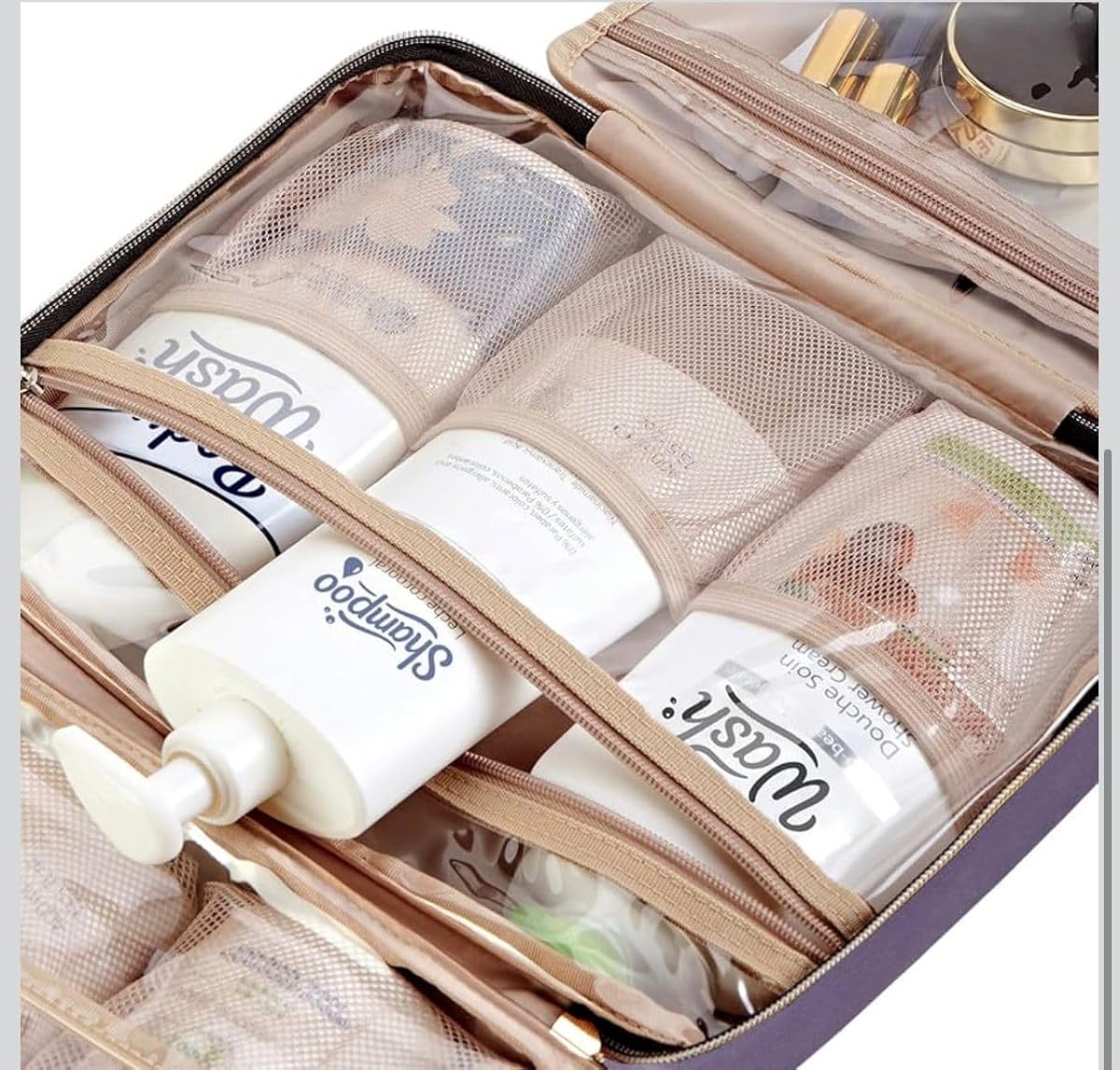Hanging Travel Toiletry Bag for Women, Waterproof Makeup Organizer with Hook, Cosmetic Bag for Carry On and Suitcase, TSA-Friendly Water-Resistant