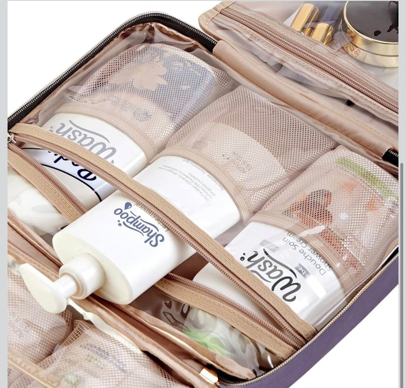 Hanging Travel Toiletry Bag for Women, Waterproof Makeup Organizer with Hook, Cosmetic Bag for Carry On and Suitcase, TSA-Friendly Water-Resistant