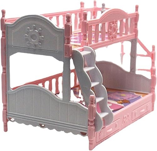 Miniatura 4 de Litera de muñeca bebé con escaleras, simulación en miniatura, bonita cuna de dibujos animados, muebles de casa de muñecas de plástico, regalo de