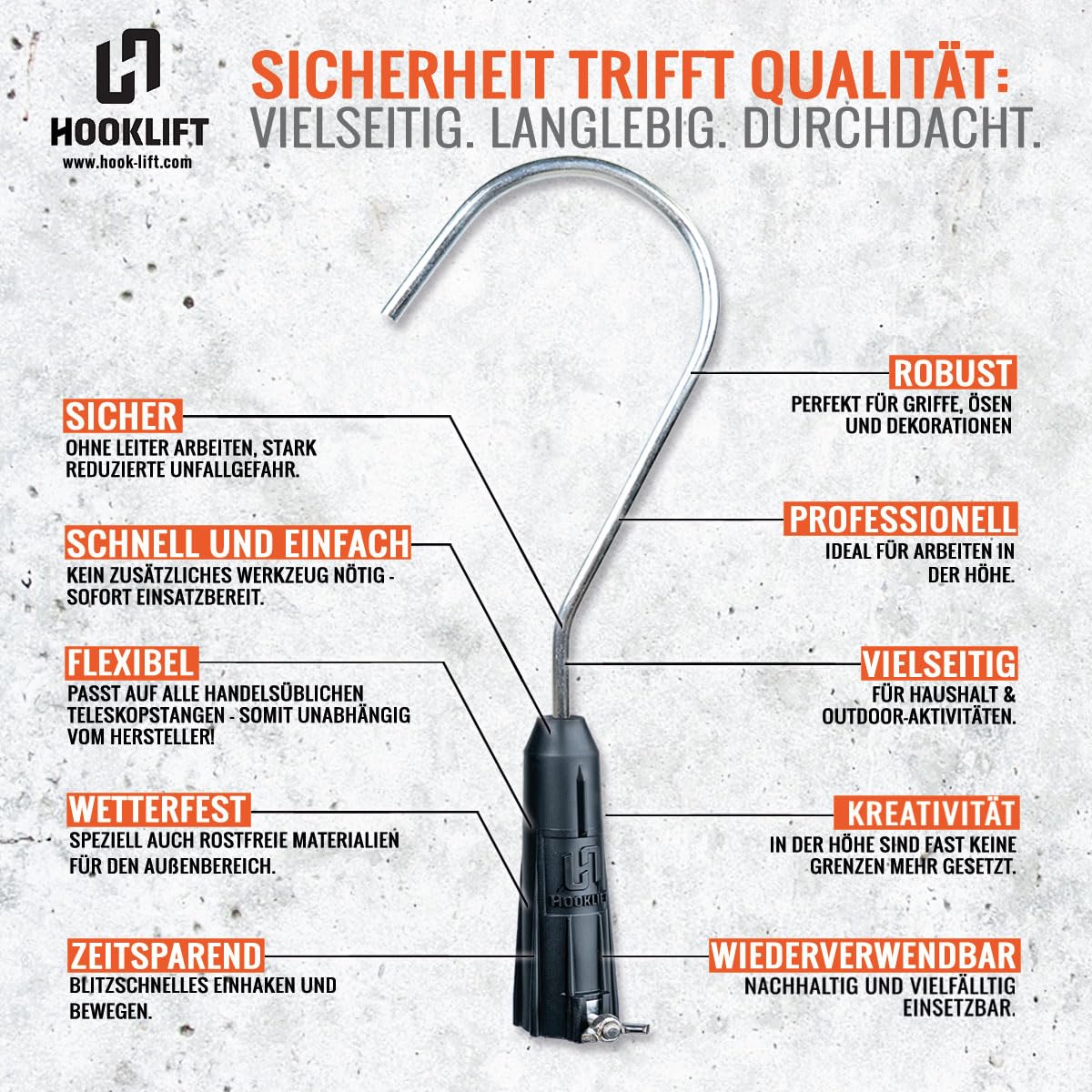 Baum-/Enter-Haken für Teleskopstangen universell – Greifhaken zum Heranziehen und Bewegen von Gegenständen für Lager, Werkstatt, Haushalt & Garten.