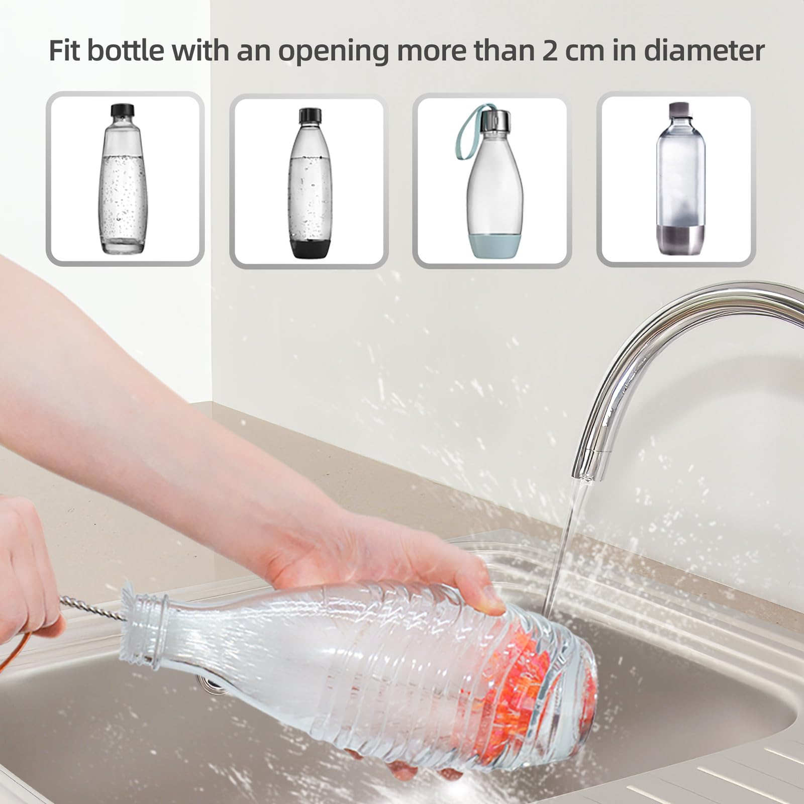 3 En 1 Goupillon Bouteille En Verre - Ecouvillon Brosses Pour Sodastream, Bouteilles Vin, Carafes Et Pailles