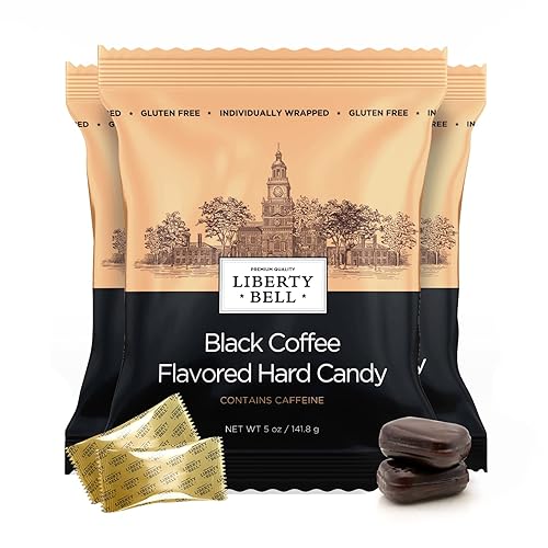 Liberty Bell Caramelo duro envuelto individualmente, con sabor a café negro con cafeína, bolsa de 5 onzas (3 unidades)