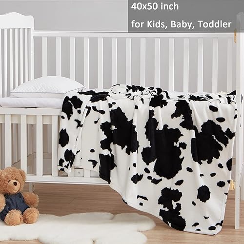 Miniatura 6 de Manta con estampado de vaca, suave manta de forro polar con estampado de vaca para cama de tamaño individual, sofá, sofá (vaca negra y blanca, 40 x