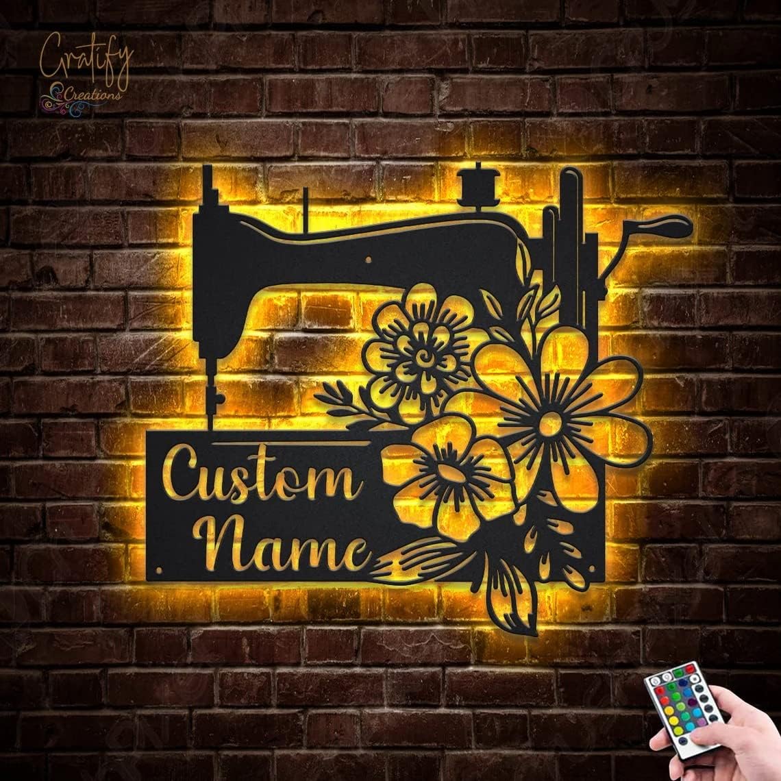 Luxury Personalized Metal Sewing Wall Art with LED Lights, Perfect for Any Quilting Enthusiast or as a Mother's Day Gift