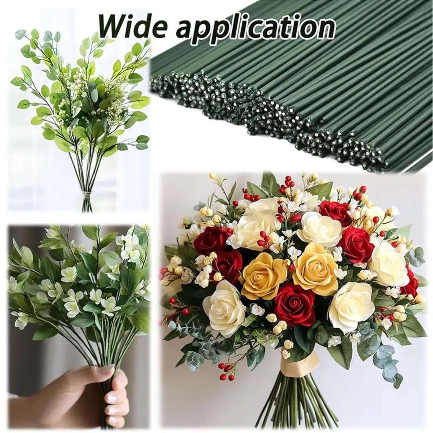 150 Pcs Floral Wire Artificial Flower Stem DIY Material Iron Pole for Craft Fake Decor for Bouquets(40cm)