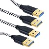 USB 3.0 Cable Male to Male 3.3Ft, OKRAY 2-Pack USB to USB Type A to Type A Cable for Data Transfer Nylon Braided Cord with Gold-Plated Connector for Hard Disk Drive Box, DVD Player, TV, Laptop Cooler