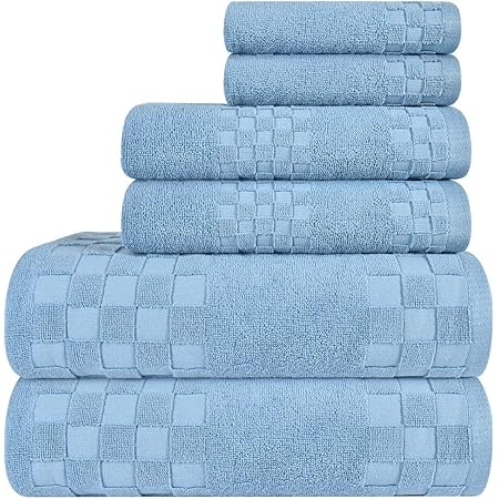DIAOJIA Bath Towels Blue Towel Soft 6 Piece,100% Cotton Anti Odor Family Towels, Highly Absorbent Quick-Drying Lightweight Spa Towel for Bathroom 2 Bath Towel 2 Washcloth 2 Hand Towel