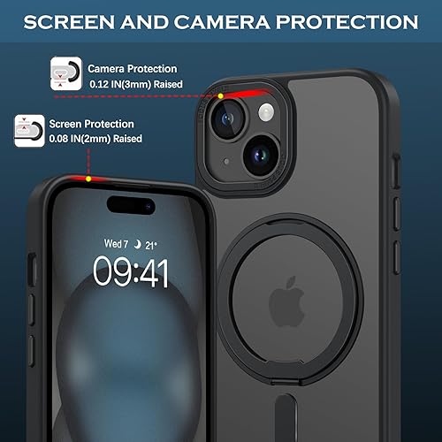 Miniatura 2 de YINLAI Funda para iPhone 15 Pro Max de 6.7 pulgadas, magnética compatible con Magsafe con soporte de anillo giratorio de 360, soporte delgado