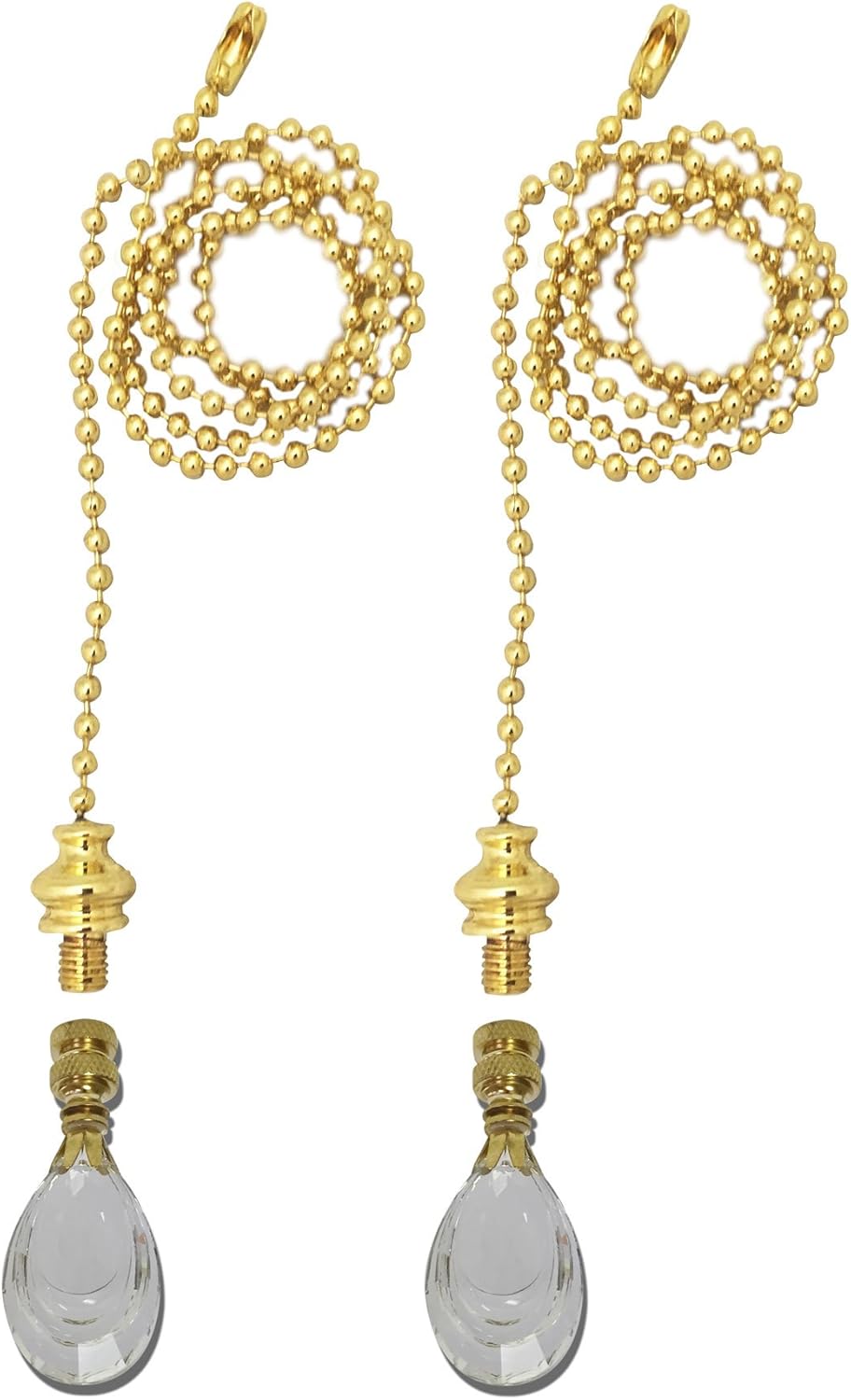Royal Designs Celling Fan Pull Chain Beaded Ball Extension Chains with Decorative Flat Teardrop, Polished Brass, Set of 2
