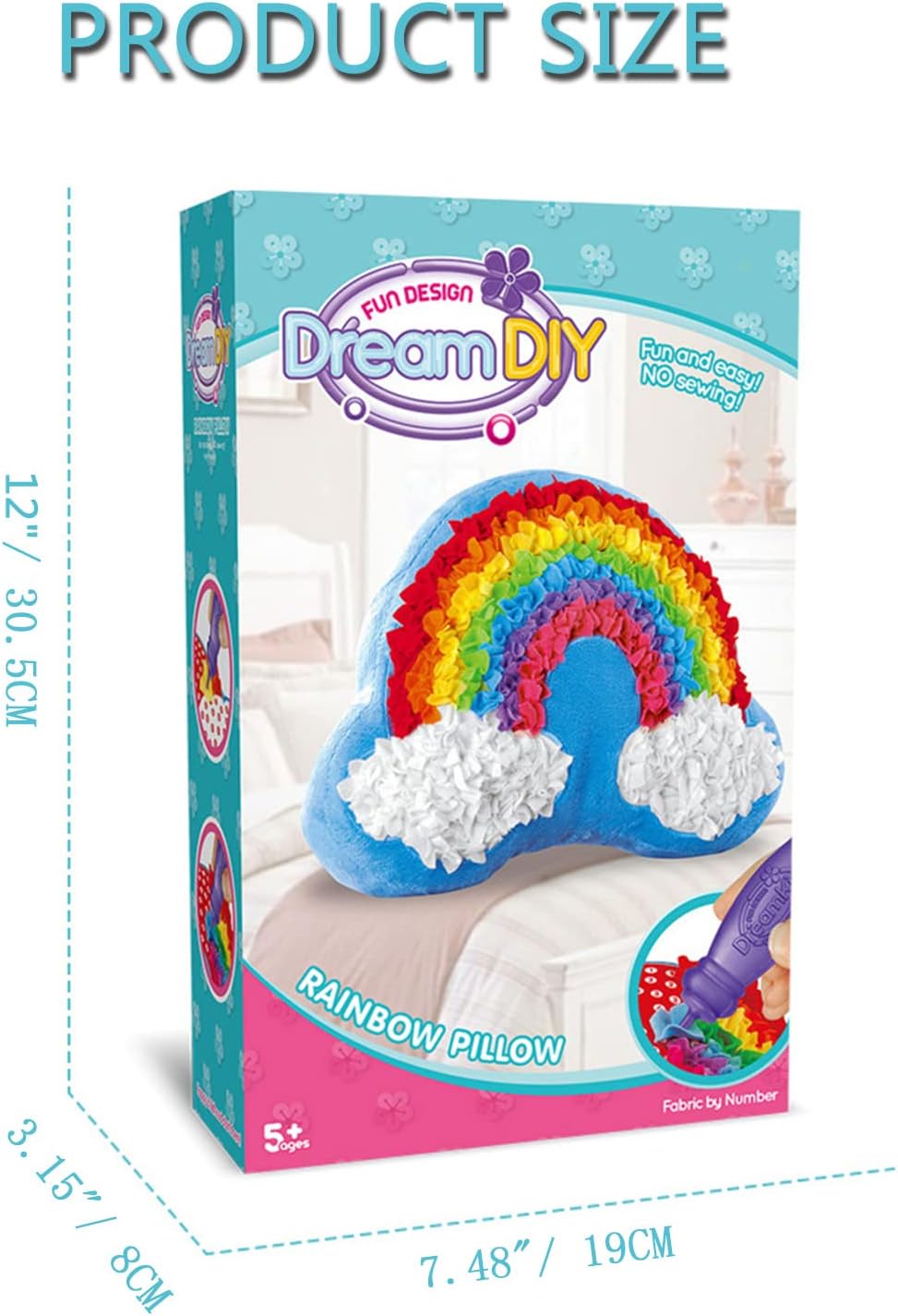 DBlosp Plush Craft Rainbow Pillow, Fabric by Number Art & Crafts, No Sewing, Making Your Own DIY Rainbow Pillow, Kids Project, Learning Fun, Ages 5+
