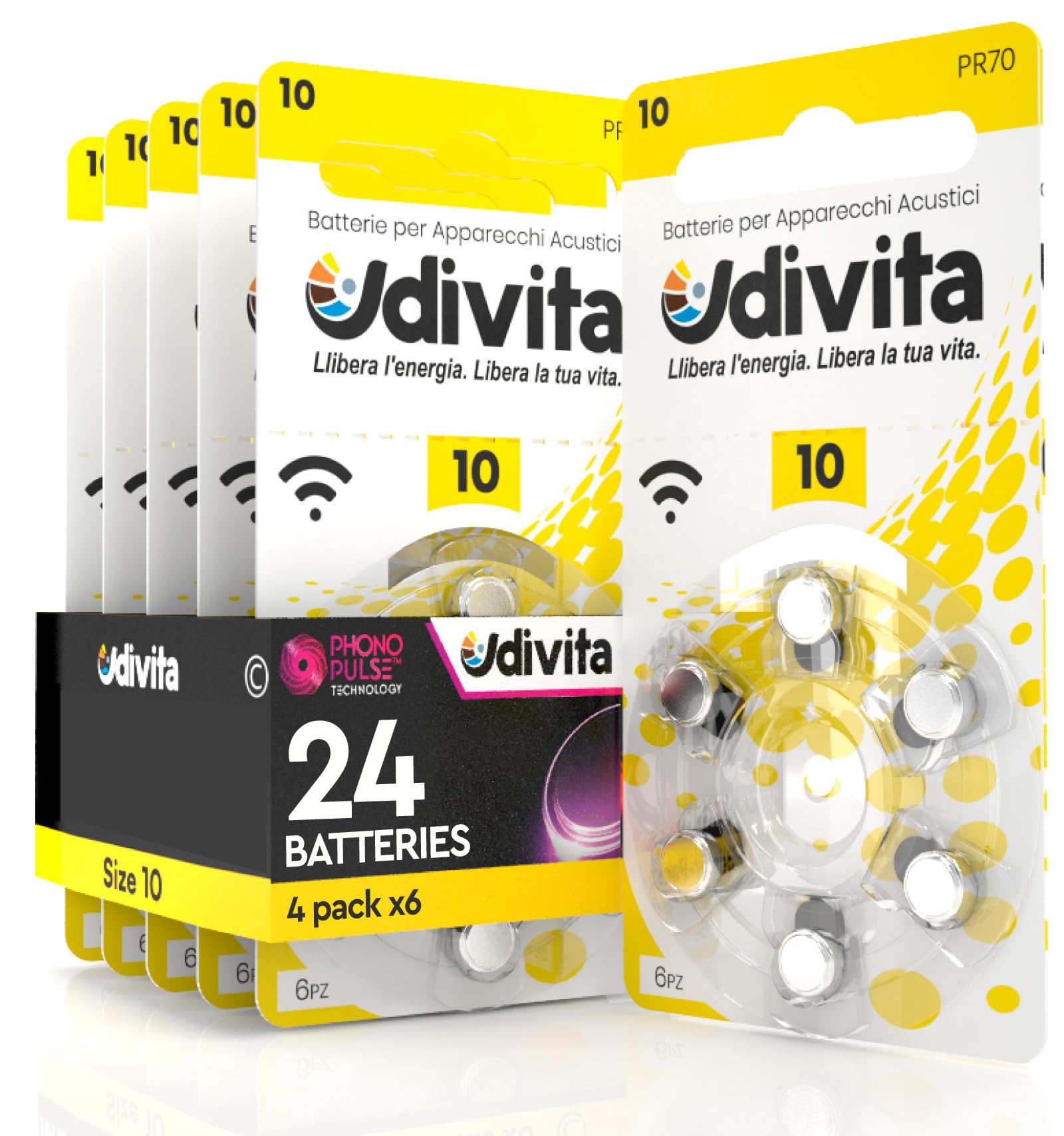 Udivita PR70 Hörgerätebatterien Größe 10 – 40 Stück In 5 Blistern, Zink-Luft, 1,45V, 105mAh, Phono Pulse