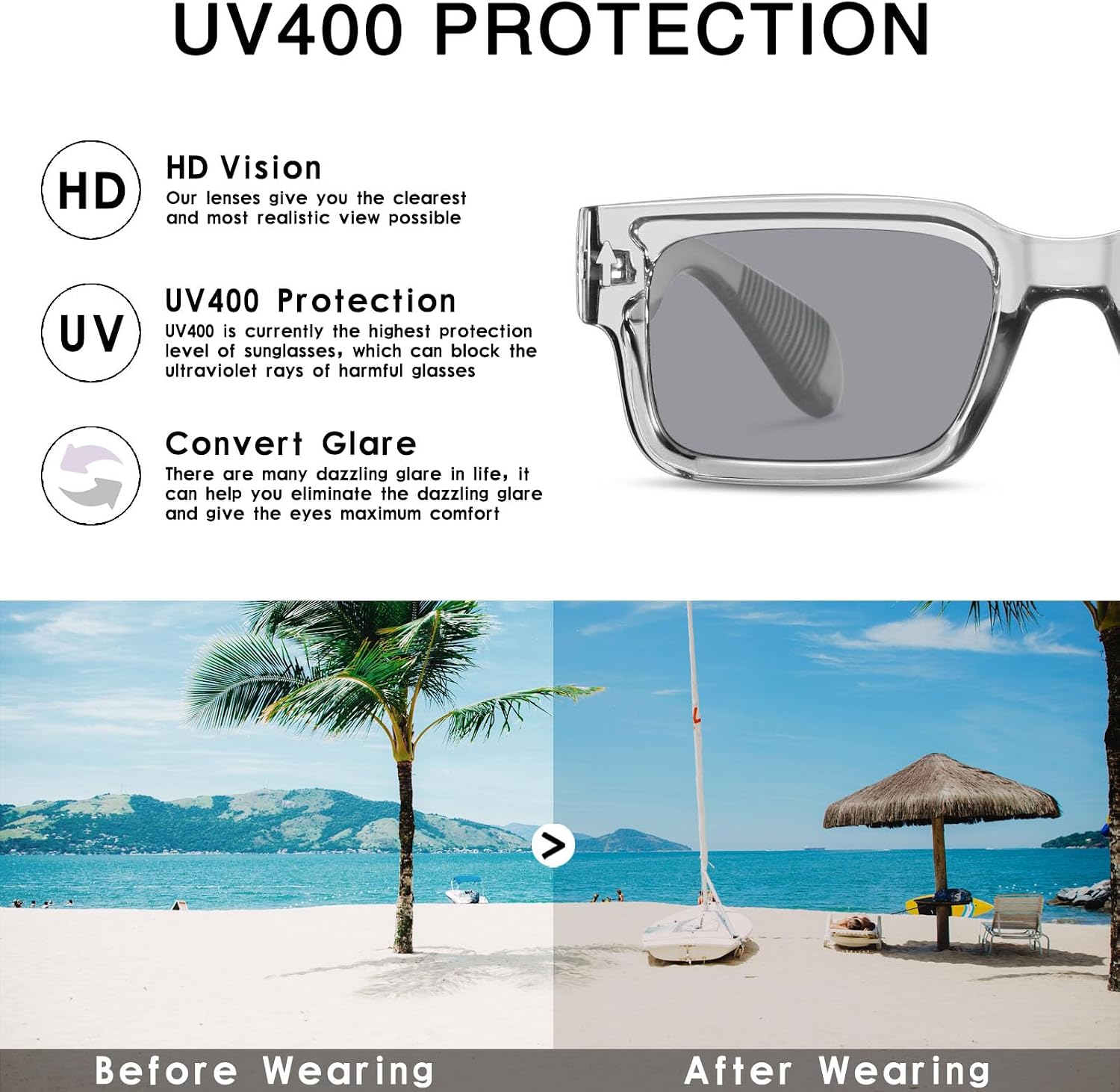 YDAOWKN Square Frame Sunglasses for Women Men Trendy Chunky Rectangle Sun Glasses Black Shades UV400 Protection