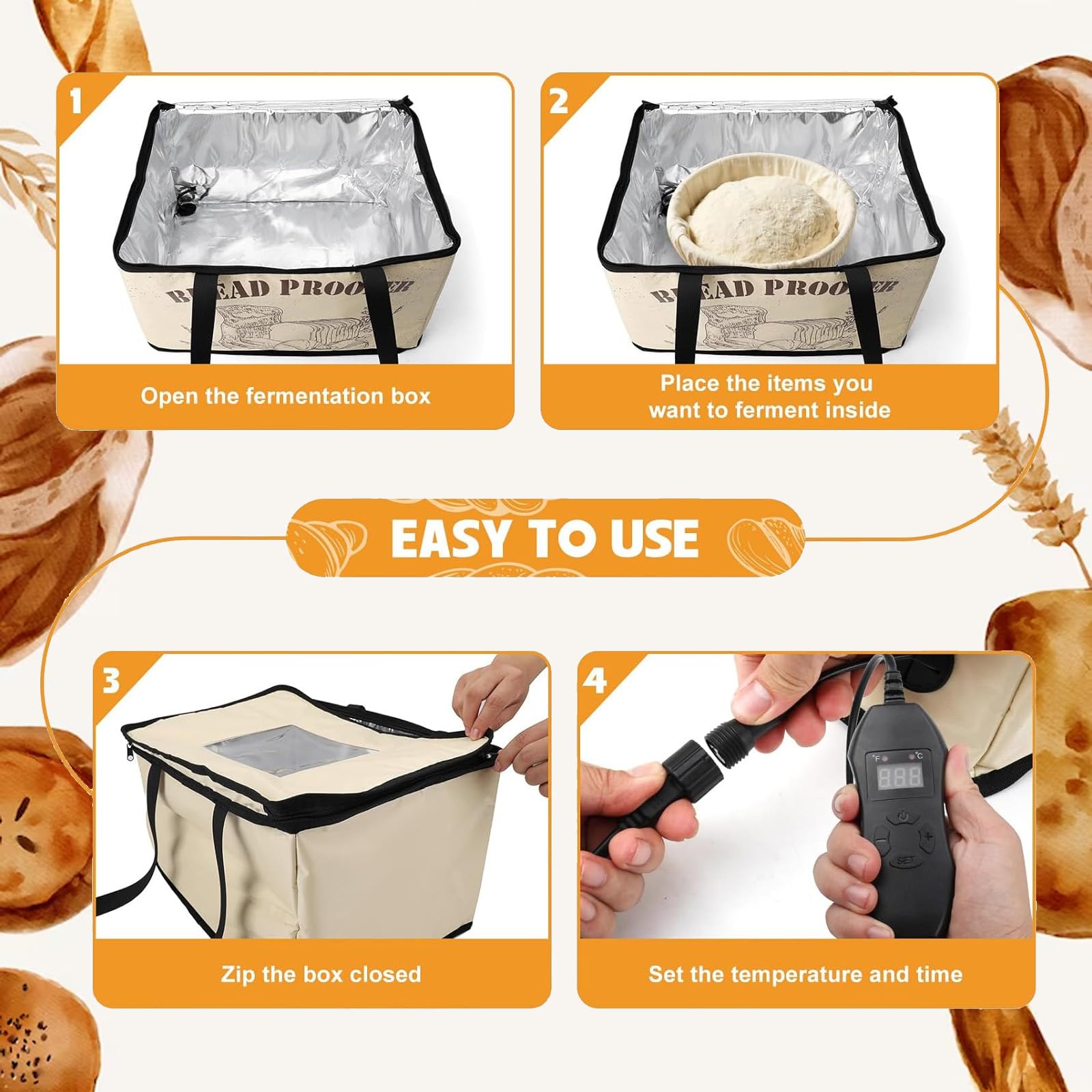 Pojemnik do fermentacji chleba na zakwasie, 30 l, składane, pudełko do pieczenia ciasta, regulowana temperatura i timer, szafka do fermentacji z pokrywką, do domu, chleba, pizzy, jogurtu, wina