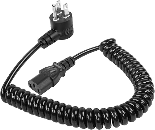 Miniatura 8 de GELRHORN - Cable de resorte de alimentación NEMA 5-15P a IEC 320 C13 de 4.9 pies, 90 grados, 10 A, 250 V15 A, 125 V, 18 WAG, ángulo descendente,