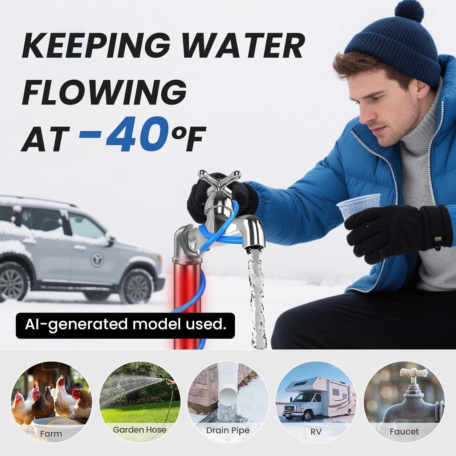 12FT Heizkabel für Wasserleitungen mit verbessertem Thermostat, Wärmespur für Metall und Kunststoff Home Water Pipes YeloDeer, 120V Elektrisches Rohr Wärmekabel für Rohr Gefrierschutz