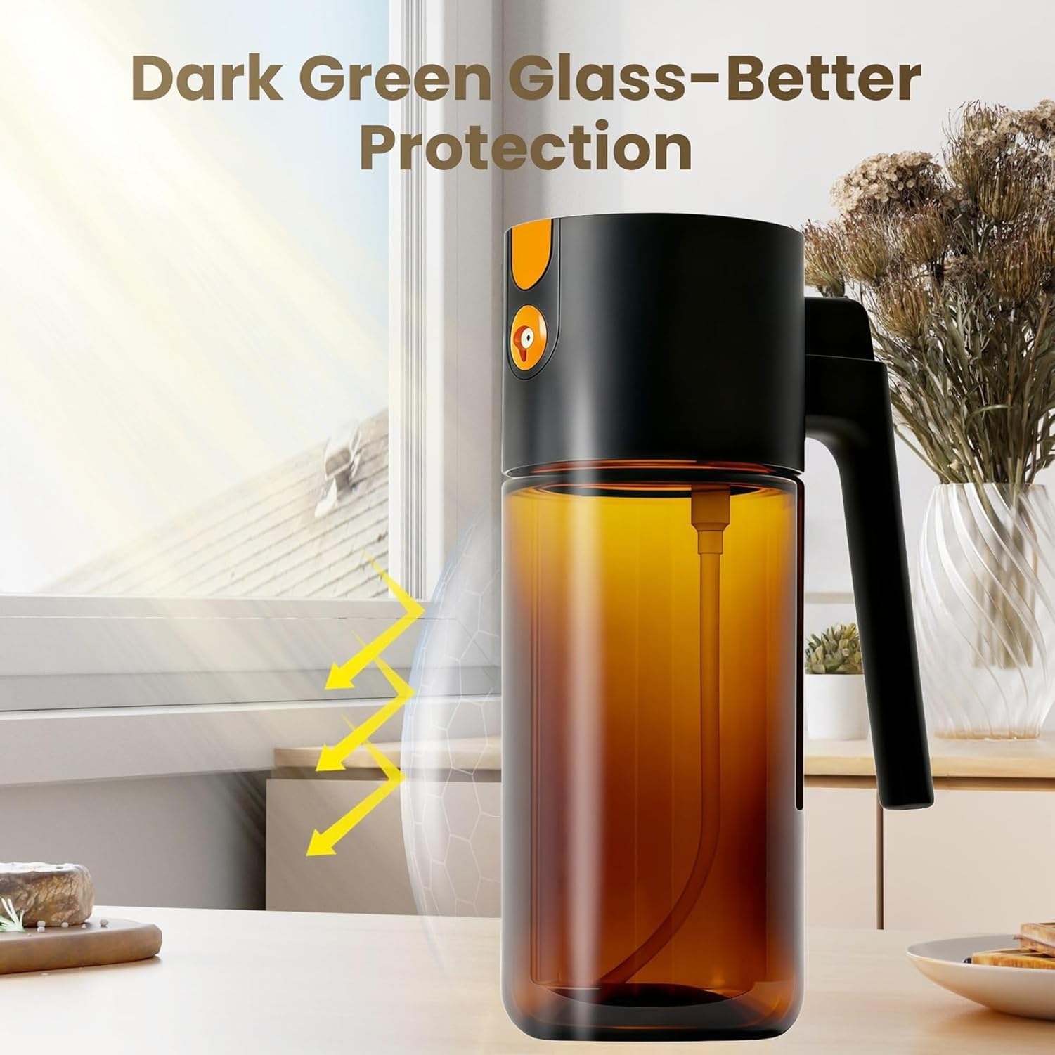 Dispensador de Aceite de Cocina Pulverizador, Aceitera de Vidrio, Rociador Continuo Multiuso para Ensaladas y Sartenes, Negro