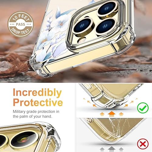 Miniatura 3 de Funda diseñada para iPhone 13 Pro con protector de pantalla, funda transparente floral para mujer, a prueba de golpes, funda protectora de TPU suave