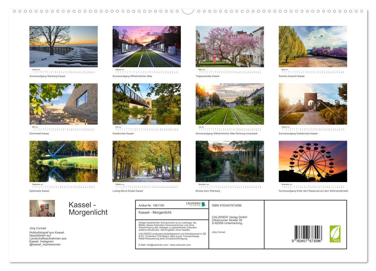 Kassel - Morgenlicht (hochwertiger Premium Wandkalender 2026 DIN A2 quer), Kunstdruck in Hochglanz: Stimmungsvolle Aufnahmen aus Kassel (CALVENDO Orte)
