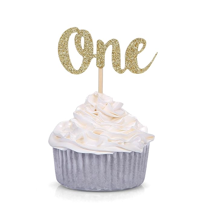 amazon com set of 24 gold glitter number one cupcake toppers kids first birthday party decors grocery gourmet food