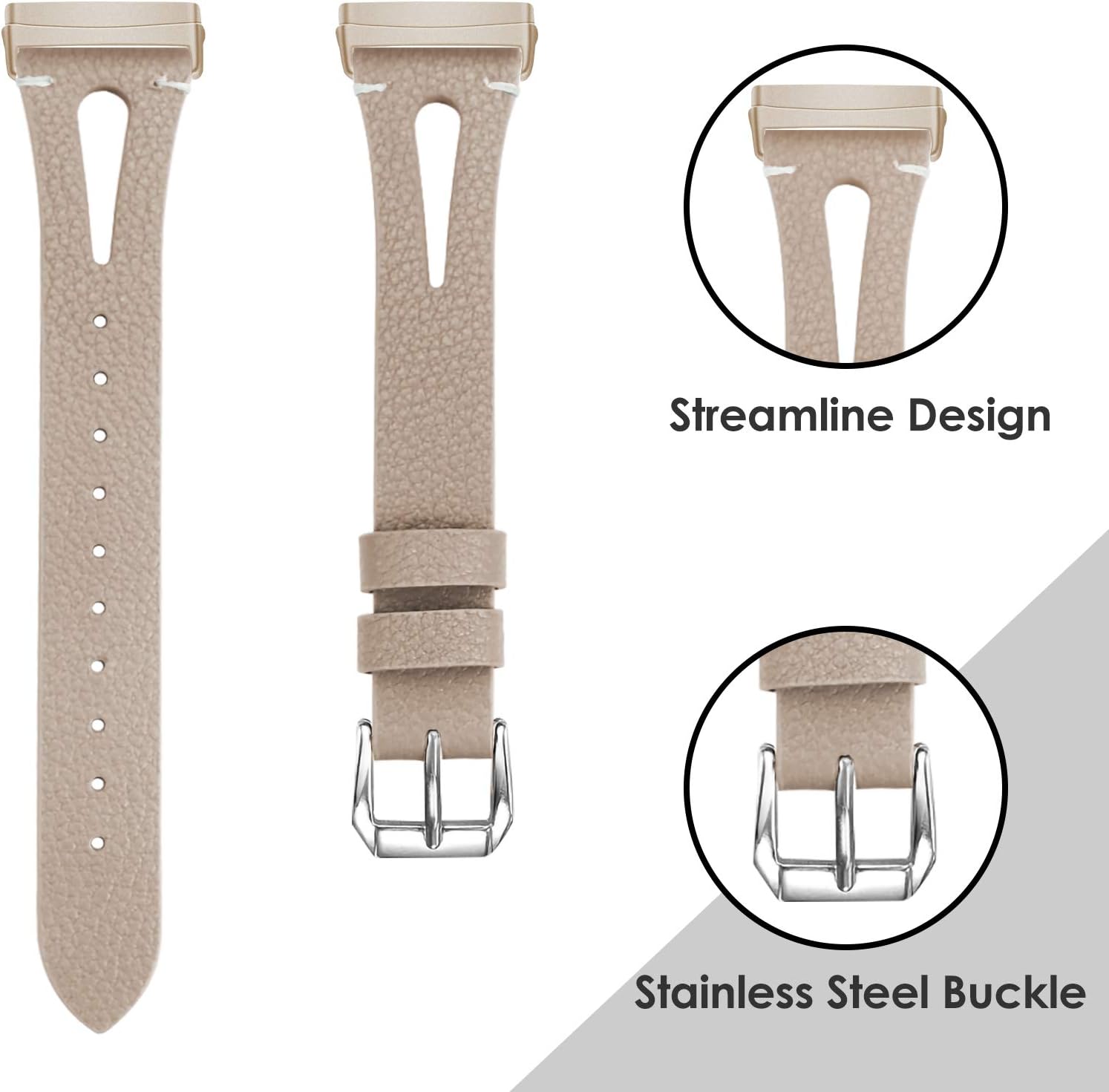 DAIKA Leather Bands Compatible with Fitbit Sense/Versa 3, Soft Slim Leather Replacement Wristband Bracelet Strap Accessories for Sense Advanced Smartwatch