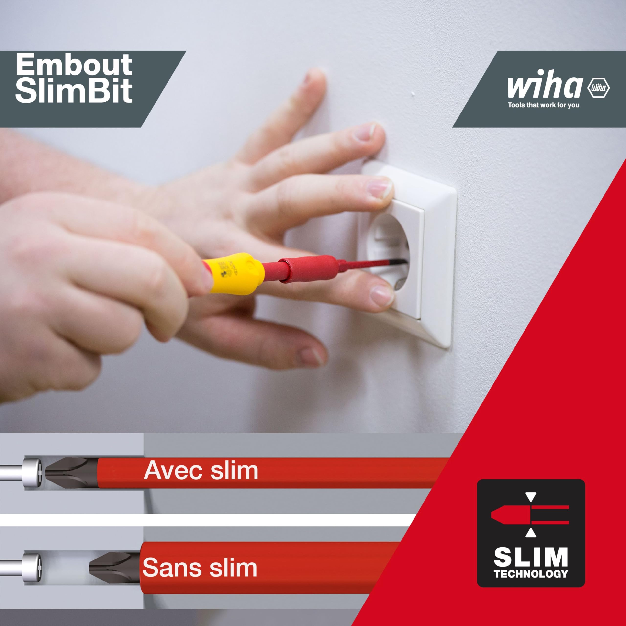 Wiha Jeu de tournevis et d'embouts slimVario isolés (41231) lot de 19 pcs avec trousse pliable | Fente ou plat cruciforme PH PlusMinus TORX six pans | (41231) Screwdriver handle I VDE stubby I VDE bits for electricians I slotted/Phillips/PlusMinus/TORX/he